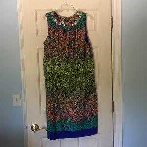 Jeweled neckline sleeveless multicolor dress